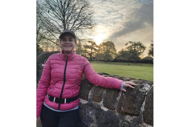 Leonie Beck has launched a 2021K walking challenge to benefit the Brackley area food bank. (Photo during the challenge in March)