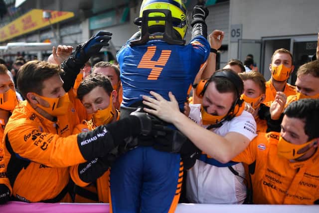 Lando Norris celebrates his third spot, but he wanted second