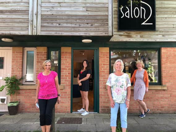 Staff at the Hook Norton hairdressers - Salon 2 - Jill Deller, Georgina Winter, Adrianne Barnett Hunt and Sandra Fathers who will be getting their glam on for Katharine House Hospice charity event 'Not the Midnight Walk' next week. (Image from Katharine House Hospice)