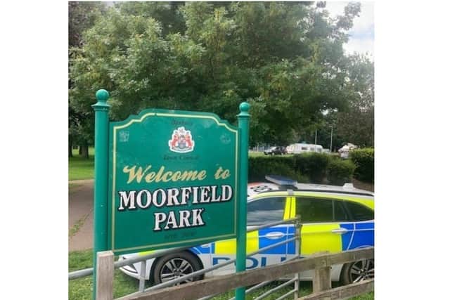 Thames Valley Police are on the site of a travellers encampment at a Banbury park until they comply with an order to leave. (Image from the TVP Cherwell Facebook page)