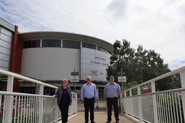 Pictured on the newly reopened Spiceball footbridge: Cherwell District Cllr Lynn Pratt, Cherwell District Cllr Phil Chapman and Graham Bleach, Spiceball Leisure Centre manager (submitted image from Castle Quay)
