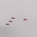 The world famous Red Arrows flew over the area and Banbury resident, Junior Williamson, managed to click a photo of them as they flew over his garden. (photo by Junior Williamson)