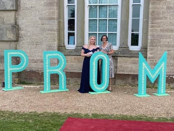 Wykham Park Academy Principal Sylvia Thomas with a year 11 student photographed at the school prom held at Compton Verney (Image from Wykham Park Academy)