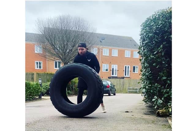 Banbury postman - Ben Isham - is taking on the challenge of flipping a 75kg tyre for 26.2 miles to raise money for the charity - Mind. (Submitted photo from Ben)