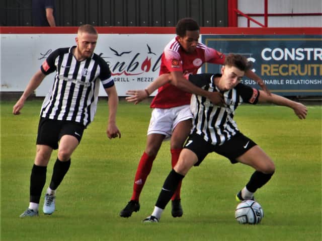 Action from Brackley Town's opening pre-season friendly against Corby Town. Picture by David Tilley