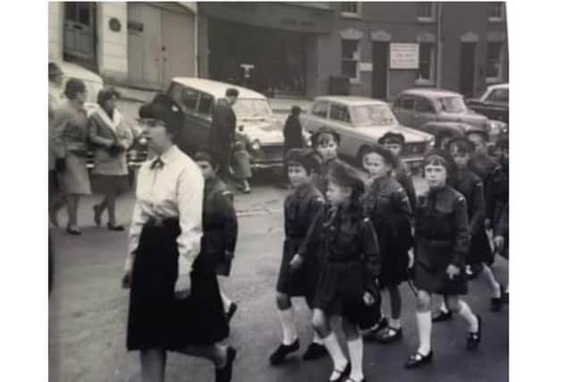 Madeline leading 2nd Banbury Brownies on parade in 1967 (photo submitted by the Madeline's family)