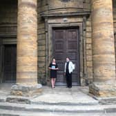 Photo of MP Victoria Prentis with Reverend Jeff West at the front of St Mary's Church.