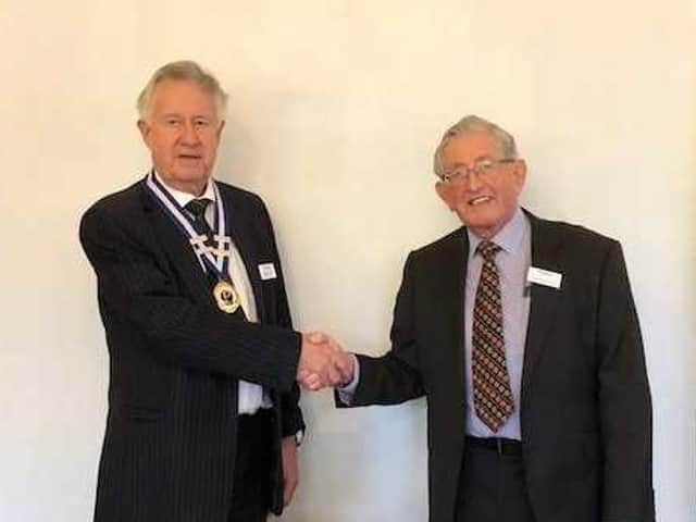 Photo: Bob Langton recently took over the office as chairman from past chairman Peter Brown of the Probus Compton Club of Banbury. (Submitted photo)