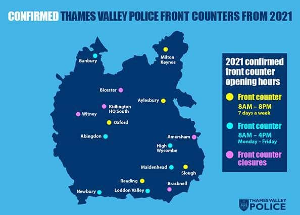 Several front counter services for Thames Valley Police have closed across the Cherwell and Oxfordshire areas. Banbury's front counter service operation hours are 8am to 4pm Monday to Friday. (Image from TVP website)