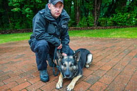Thames Valley Police PC Jason Brinklow and PD Cass recognised for their bravery from an incident in Banbury (Image from the 2021 Thames Valley Police Federation Bravery Awards.)
