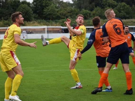 Captain Jack Westbrook was Banbury United’s scorer in their win at Stratford Town on Bank Holiday Monday    Pictures by Julie Hawkins