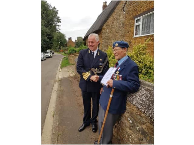 Dutch military Attaché Gerrit Nijenhuis presented RAF veteran Ken Handley, from Cropredy, with the Liberators Medal (photo taken by Banbury RBL member Peter Hill)