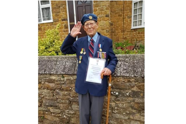 RAF veteran Ken Handley, from Cropredy, received the Liberators Medal for his service during WWII (photo taken by Banbury RBL member Peter Hill)