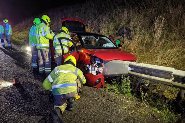 Multiple crews of firefighters responded to a single-vehicle crash on the M40 near Banbury last night, Thursday September 9. (Image from Oxfordshire Fire & Rescue Facebook page)