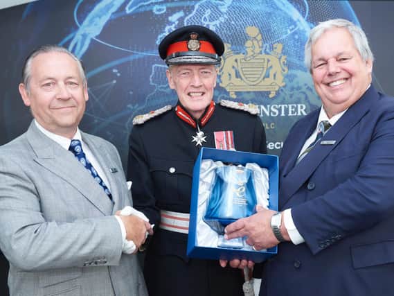 The Lord-lieutenant of Oxfordshire Sir Tim Stevenson KCVO OBE presented the Chairman Rt Hon Sir Tony Baldry and CEO Peter Fowler with the Queens Award for Enterprise on September 3. (Image from Westminster Group)
