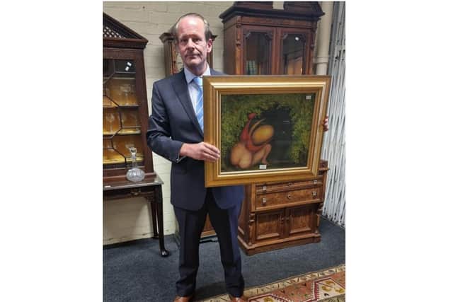 Jasper Marsh with Grace Pailthorpe surreal oil painting sold for £4,400 - Photo credit Hansons