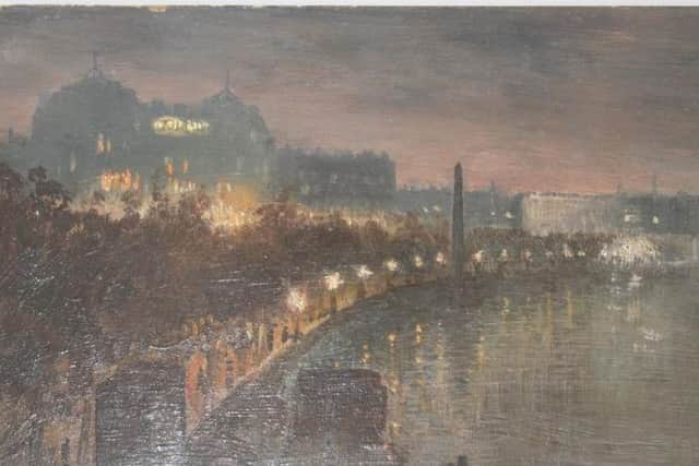 The Embankment by night with Cleopatra's Needle. Oil on board, signed lower heft - sold for £1,600 (Credit Hansons)
