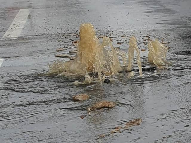 Raw sewage spews onto Bankside from a drain blocked by a fatberg