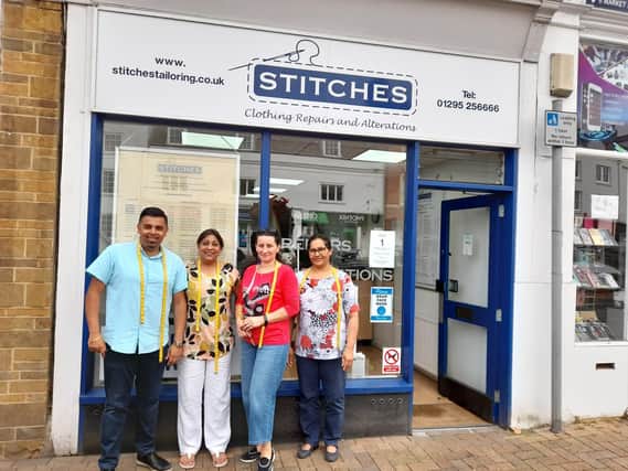 Independent family-owned Banbury business, Stitches, is celebrating its 10-year anniversary. Pictured: Owner, Manesh Gohil, his mother, Arvinda Gohil, and staff members Kasha Dobosz and Paramjit Kaur.