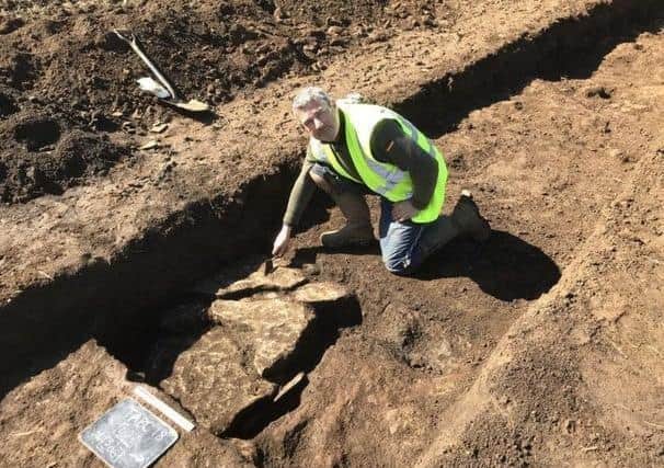 Banbury historian and detectorist Keith Westcott during the trial dig at the Broughton Roman villa site