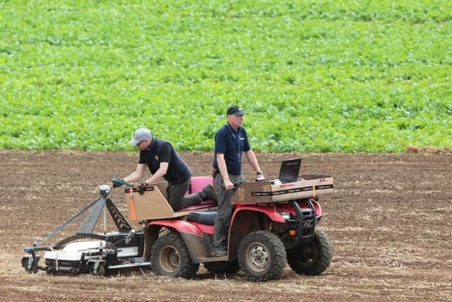 State-of-the-art data collection, such as this ground penetrating radar, has been critical to Time Team's underground picture of the Roman Villa remains. Picture by Kevin Smith