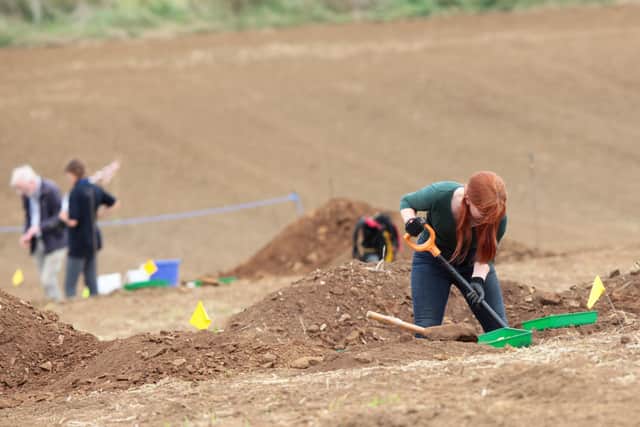 A view of the dig on Saturday showing the level of the slope on which the Roman Villa was built at Broughton. Picture by Kevin Smith