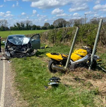 A picture of the scene in which a motorcycle and a car collided near Sibford Gower