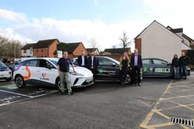 From left, Robert Schopen from Co Wheels, Phillip Wright and Kieran Allen from Enterprise CarClub, Jenny Figueiredo, from Oxfordshire County Council’ Phil Shadbolt from EZ-Charge, Rebecca and Ross Batting from Thame EV Hire Club.