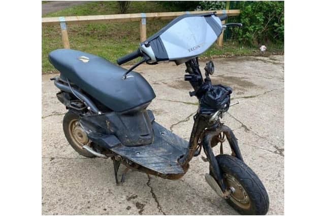 the Thames Valley Police Roads Policing team responded to reports of anti social riding in Banbury. Officers located a motor scooter, but the driver did not want to stop and speak to officers before running off and dumping scooter. The vehicle was been seized and recovered by police. (photo from TVP Roads Policing unit Tweet)