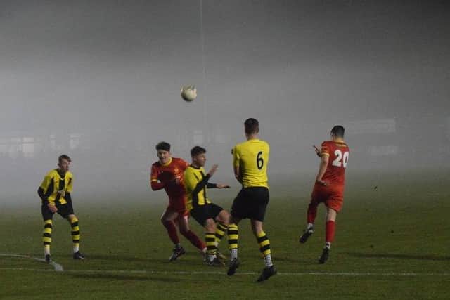 It was a foggy scene as Banbury United faced Easington Sports on Tuesday night. Picture by Julie Hawkins
