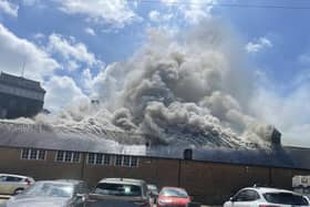 The fire tore through the roof of the stable block at Hook Norton Brewery yesterday.