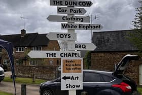 The Hornton May Day fair is so busy it has its own signpost for stalls and activities
