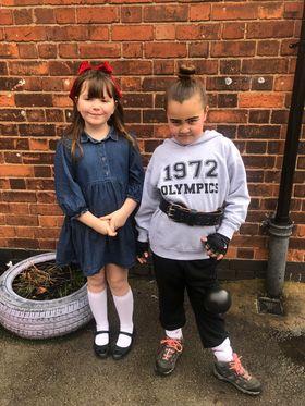 Terri Bird sent this picture of best friends Taya, aged six, and seven-year-old Rosie who both turned up, by coincidence,as characters from Matilda - Miss Trunchbull and the title character - for World Book Day  at Birklands Primary School in Warsop.
