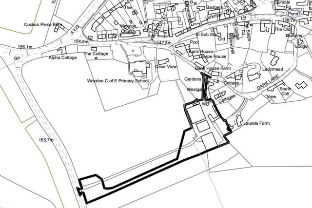 A map showing the proposed development site in relation to Wroxton village