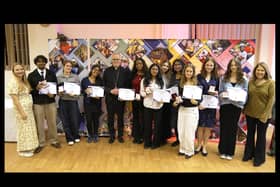 Some of the Blessed George Napier students with their awards alongside Bishop Richard Walker.