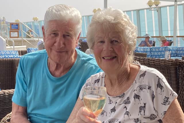 Mike and Valerie Swann pictured on their anniversary cruise in March.