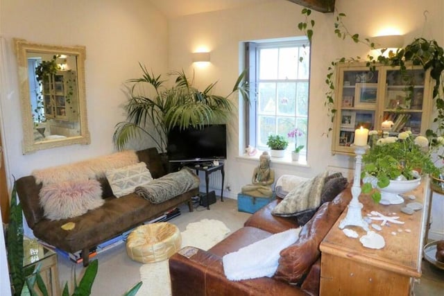The current tenant enjoys a cosy living room set up with plants and candles.