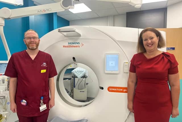 Victoria Prentis is shown the new CT scanner which is helping patients to be seen closer to home