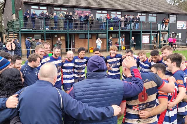 Banbury Bull enjoy the moment after their win at Paviors. Pictures by Simon Grieve