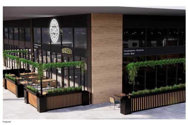 Here's the new Pizza Express could look like in the town centre of Banbury along the canal at Castle Quay Waterfront (Image from Cherwell District Council planning application)