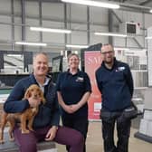 The Banbury Tile Giant team, from left to right Chris Liddell, Matt Williams with Tilky, Clare Liddell and Kevin Cooper.