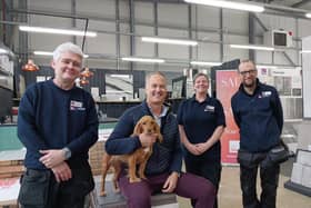The Banbury Tile Giant team, from left to right Chris Liddell, Matt Williams with Tilky, Clare Liddell and Kevin Cooper.