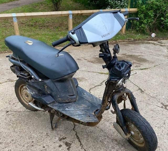 This is the motor scooter retrieved by police after it was dumped by an 'anti-social' rider