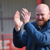 Banbury United manager Andy Whing thanks fans for their support   Picture by Julie Hawkins