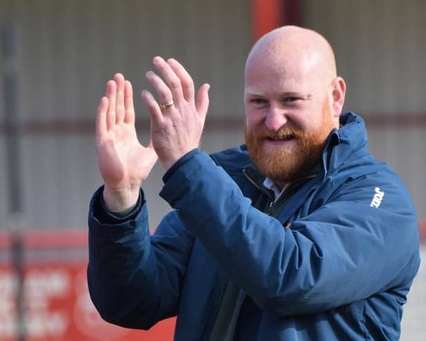 Banbury United manager Andy Whing thanks fans for their support   Picture by Julie Hawkins