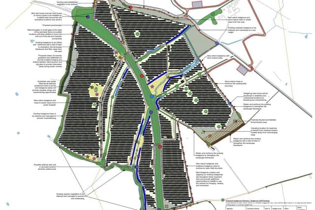 A plan for the proposed solar farm between Farthinghoe, Halse and Greatworth