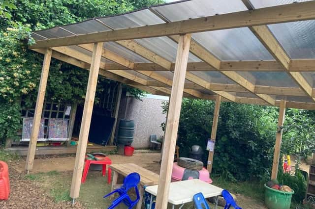 The pergola has added to the outdoor experience at Castle Preschool and is now up for sale following the closure announcement.
