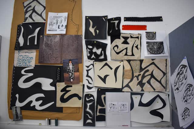 Tudor Hall School Sixth Form student Serena took pictures of old letters written by her great great-grandfather and subsequently designed silk screen prints of the formation of the writing, adapting, and altering the letters into design motifs. (photo from the school)