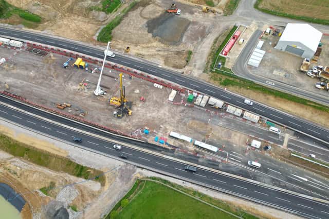Start of foundation works on the A43 seen from above