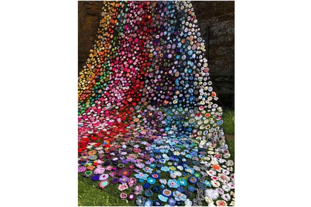 Photo of some of the thousands of handmade flowers apart of the flower tower at All Saints Church in Middleton Cheney (photo by Georgina Campion)